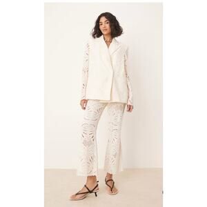 ASOS Design Womens 8 Cream Lace Embroidered Tailored Flared Ankle Pants NEW